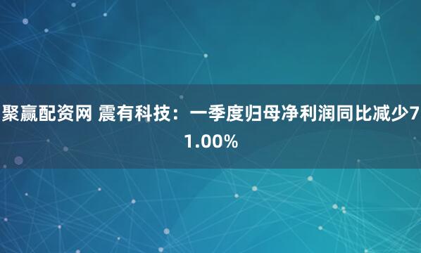 聚赢配资网 震有科技：一季度归母净利润同比减少71.00%