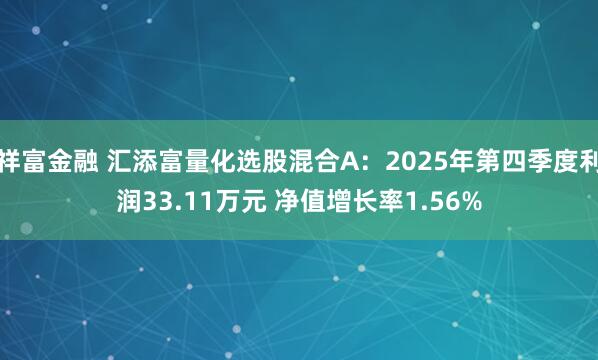 祥富金融 汇添富量化选股混合A：2025年第四季度利润33.11万元 净值增长率1.56%